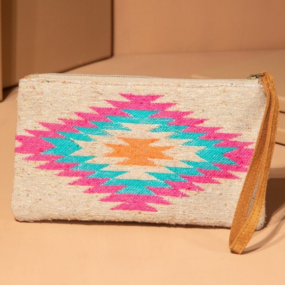 Handmade Hand Beaded Wristlet Clutch - Ethnic Inspired Motive - Dyed Fine Cotton - Picture 3 of 6